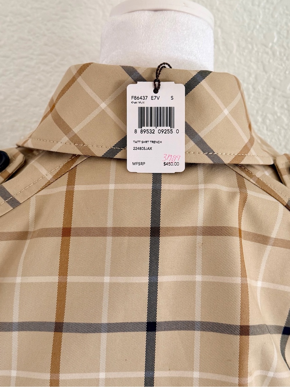 Coach Khaki Multi Plaid Double Breasted Short Trench Coat NWT F86437 Small - Picture 6 of 8